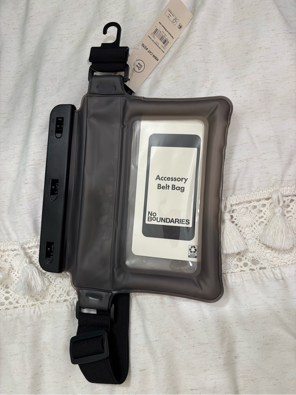 Gray Water Resistant Accessory Belt Bag with Black Strap